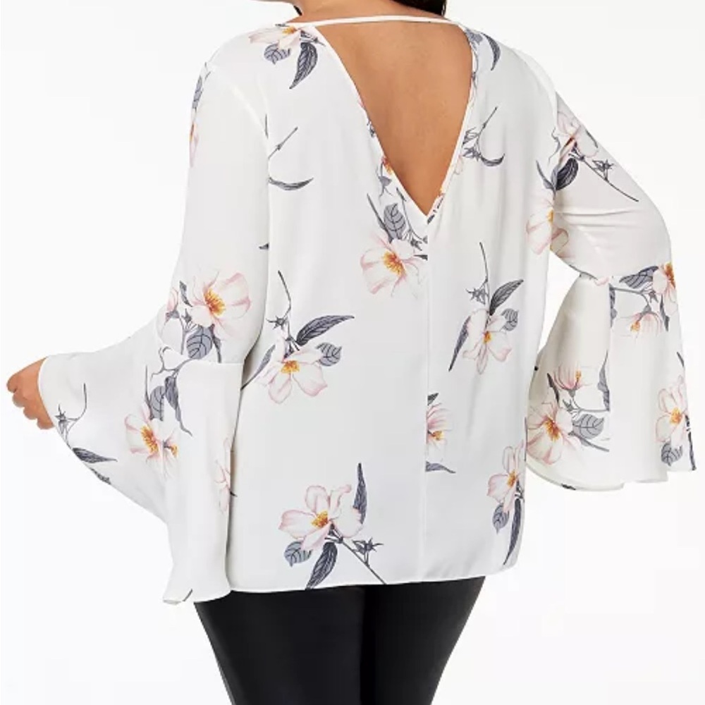 Macy's Cream Asymmetrical Blouse with Relaxed Fit - Picture 3 of 3